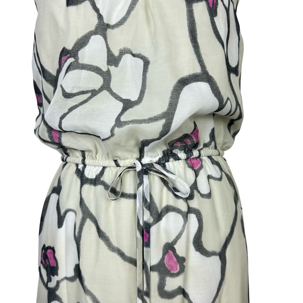 LOFT Gray Beige Neutral Floral Spaghetti Strap Cinch Waist Casual Maxi Dress - Picture 5 of 8